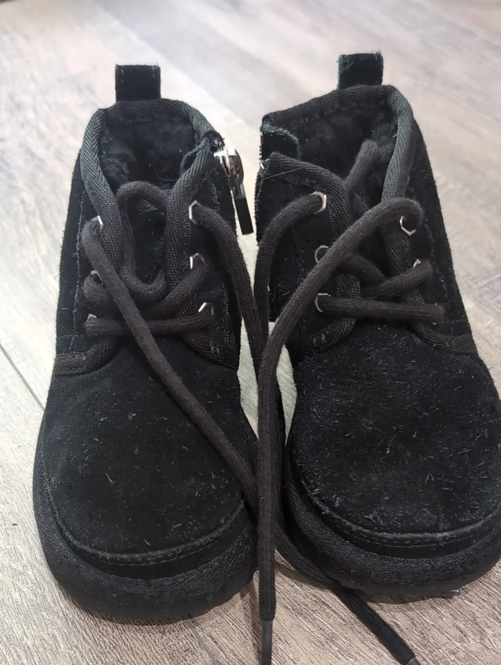 Kids Black Suede Lace-Up Ankle Boots